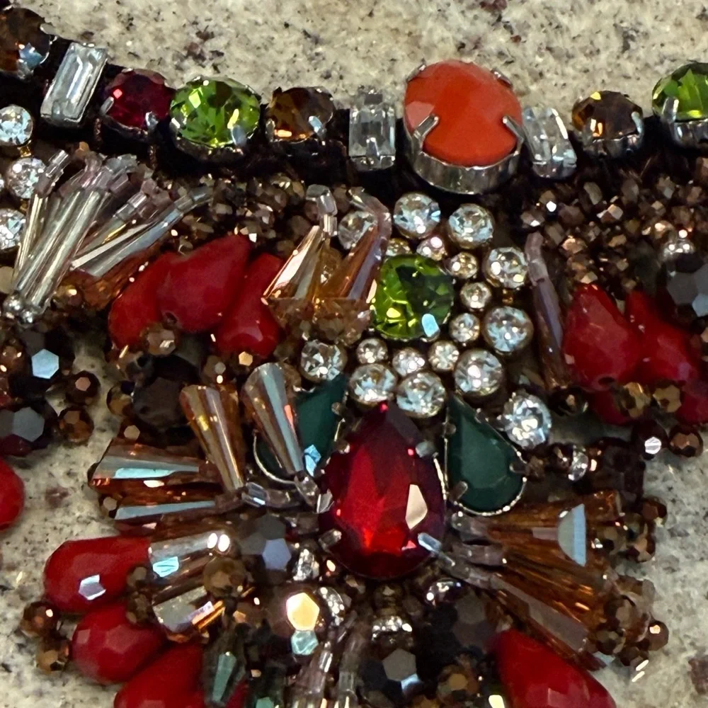 Multicolor Crystal Statement Necklace with Red and Green Accents